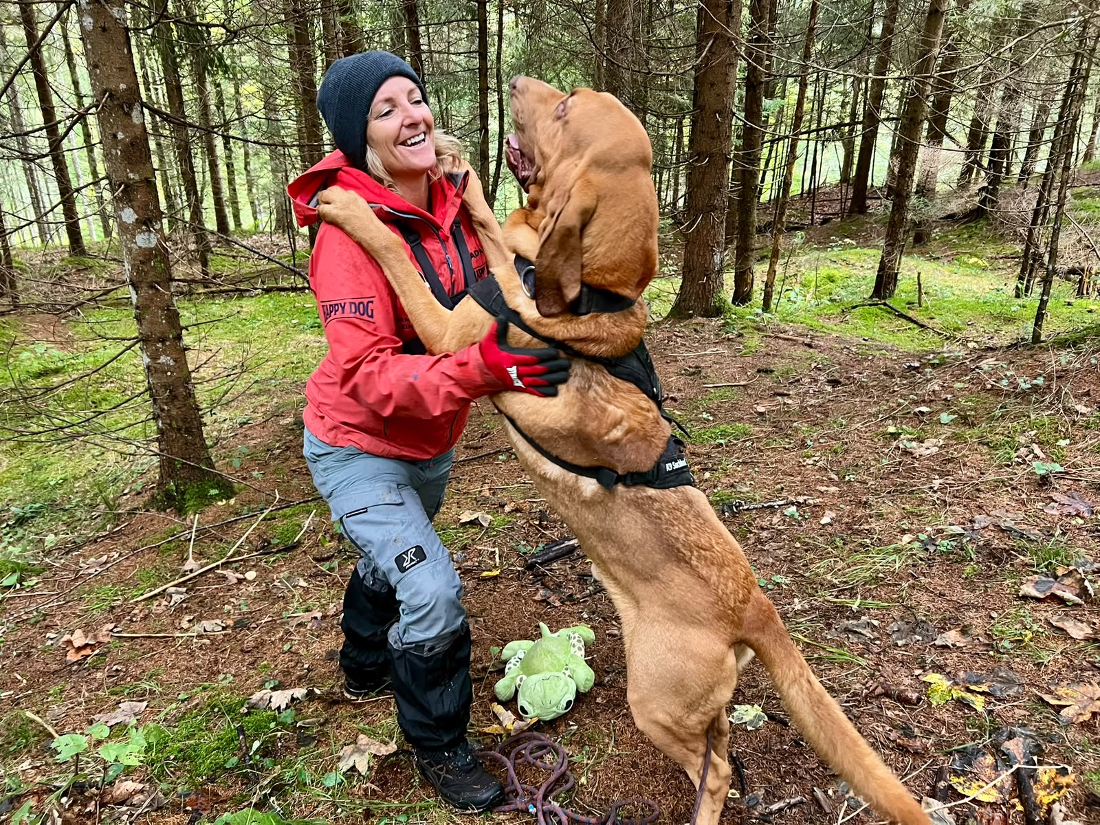 Alexandra und ihr Hund erleben Nähe und Verbindung im Wald